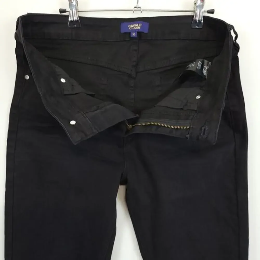 Cavalli Class Black Mid Rise‎ Jeans Ultra Slim Women 30 Distressed Raw Hem Edgy